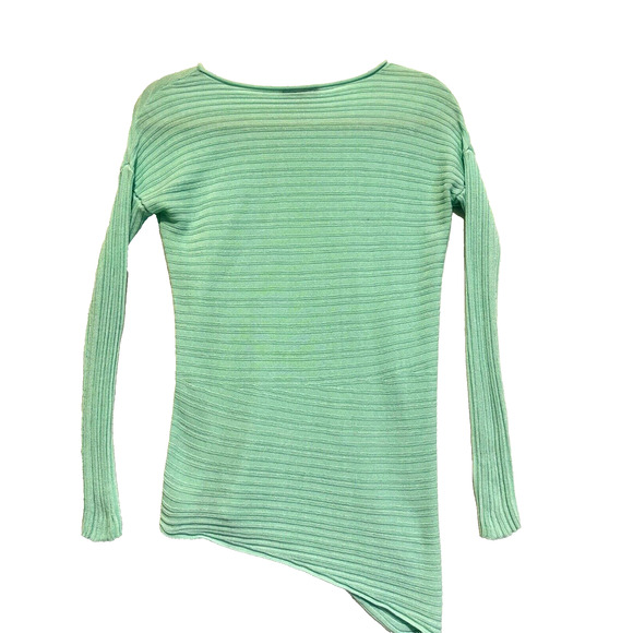 Eileen Fisher Green Mint Bateau Neck Asymmetrical Hem Light Knit coastal Sz XXS - Picture 1 of 7
